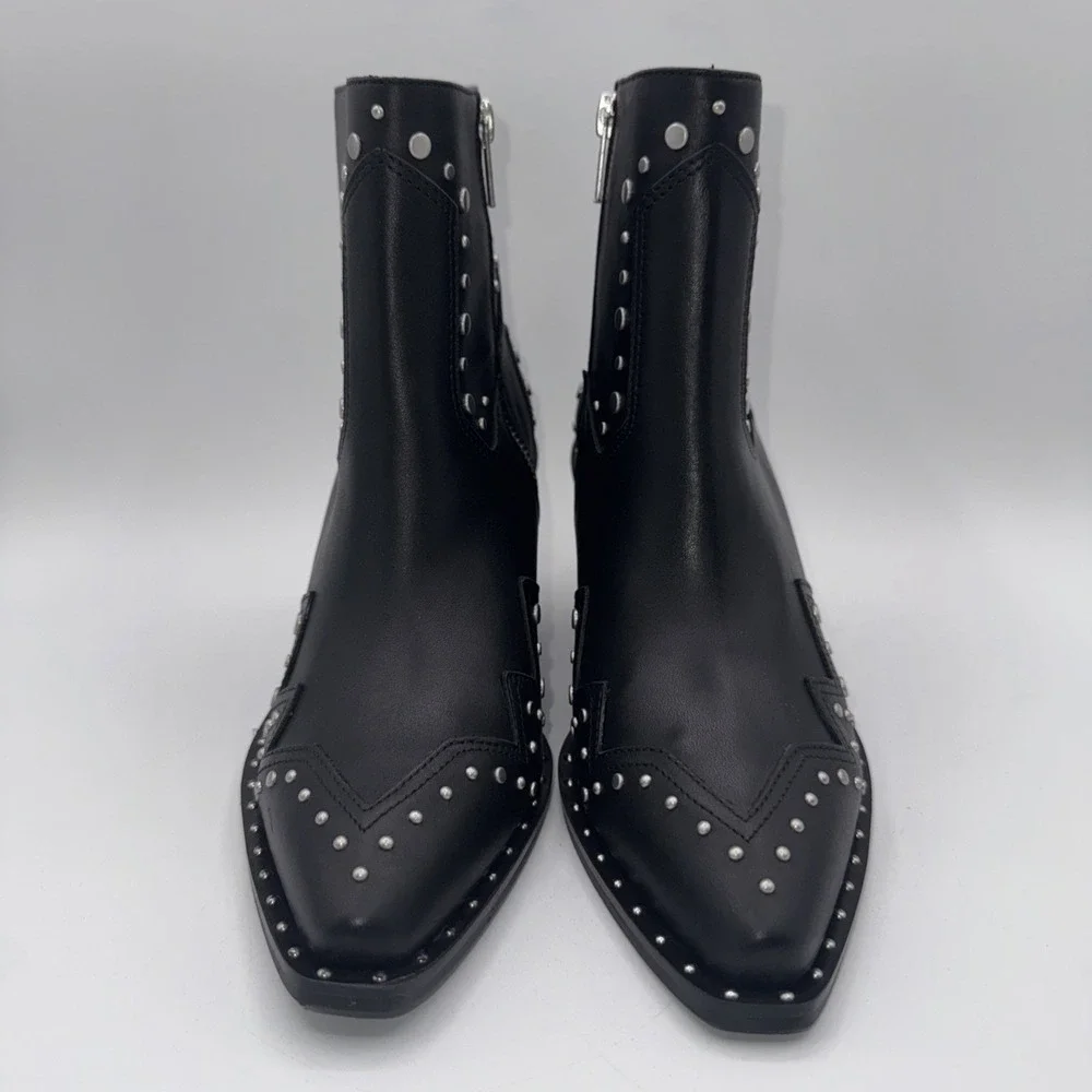 The Kooples Santiag Studded Boot Women's Size 7 EU 38 Black Leather Dustbag